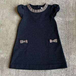 Janie & Jack Houndstooth Trim Girls Black Dress with Trim and Bows -Sz 5